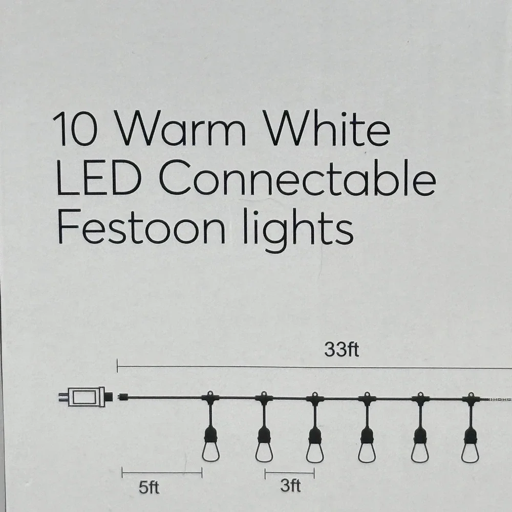 Indoor Outdoor Patio Festoon 10 Light LED Warm White 33 Foot Connectable 2 Sets